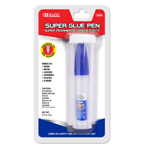 BAZIC Super Glue Pen Precision Tip Applicator 3g/0.10 Oz, Precise Control Clear Adhesive Fluid Liquid Tube, for Office & Home Improvement, 1-Pack