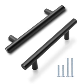 Probrico 15 Pack|3-1/2 Inch Hole Centers Stainless Steel Cabinet Handles Black,Cabinet Pulls Round T Bar Drawer Dresser Pulls, Closet Door Handles Kitchen Furniture Hardware,Total Lenght:6 Inch