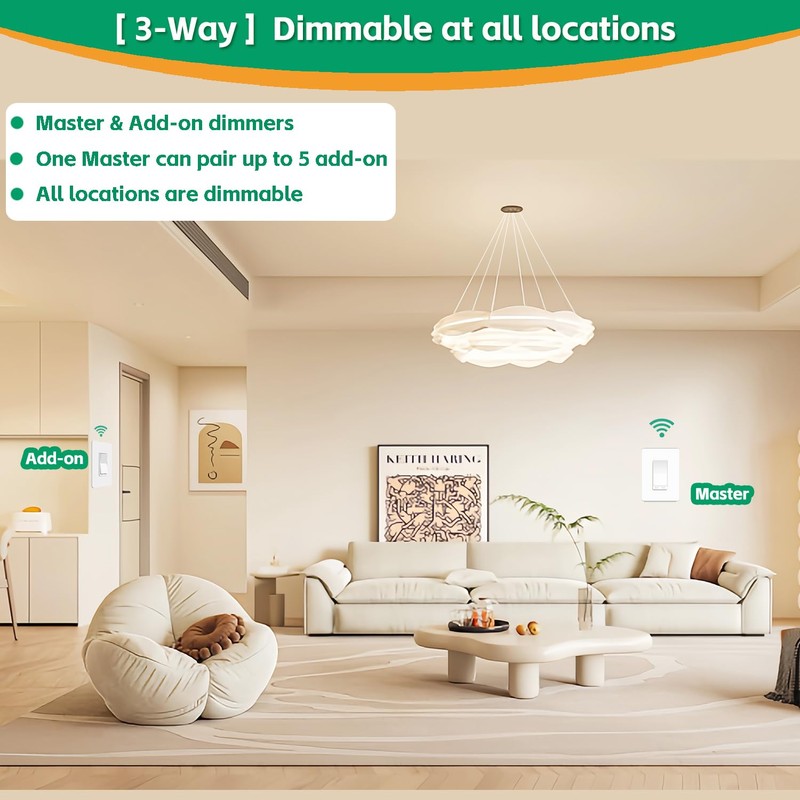 Matter 3 Way Smart dimmer Switch for LED Lights by