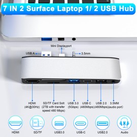 Surface Laptop 2 Accessories, Hub Docking Station with 4K HDMI, USB 3.0, USB 2.0, USB C, SD/TF Card Slot, 3.5mm Audio Port - Hub for Surface Laptop 1/2