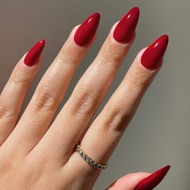 Wine Red Press On Nails Almond Medium with Nail Glue Kit Reusable Fake Nails False Nail Set Jelly Glue Nail File 12 Sizes 24pcs