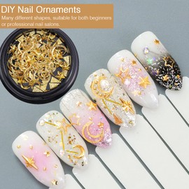Baluue 4 Boxes Hollow Stars Moon Nail Decoration Gold Nail Charms Star Charm Safety Material Home Manicure
