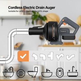 ESANHAO Electric Drain Auger 25ft Cordless Drain Cleaner machine auto feed plumbing snake for kitchen sink, showers, toilet et. 3/4-2" Pipe drain clog (Standard)