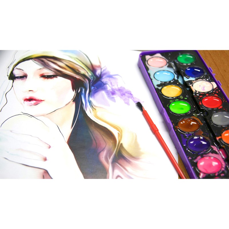 BAZIC 16 Ct. Semi Moist Watercolor w/ Brush