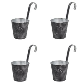 DARO DEKO Metal Hanging Pot, Grey, Diameter 13 cm, Set of 4 Flower Pot, Hanging Balcony Planter