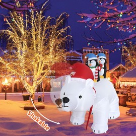 6.5Ft Long Christmas Inflatable Polar Bear with Lights Blow up Penguins Riding on Polar Bear Christmas Inflatable Outdoor Decoration Xmas Holiday Yard Decor for Garden Lawn Patio