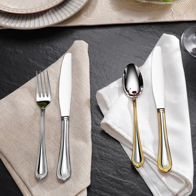 KEAWELL Pearl Edge Premium 20-Piece Refined Bead Silverware Set, 18/10