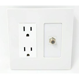 RiteAV - 15 Amp Power Outlet and 1 Port Coax Cable TV- F-Type Decorative Screwless Type Wall Plate - White