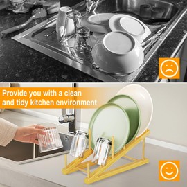 Mukylar Bamboo Dish Drying Rack,Plate Holders for Displaying,Kitchen Organizer,Plate Rack Organizer with Natural Bamboo,Holds Plates, Bowls, Cups & Cutting,Boards-Dish Rack for Countertop & Cabinets