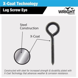 Wright Products Lag Screw Eye, 10-Pack, 4.5 Inch x .37 inch - Heavy-Duty, Weather-Resistant Hardware for Outdoor and Indoor Applications - Ideal for Hanging Plants, Swing Sets, Matte Black
