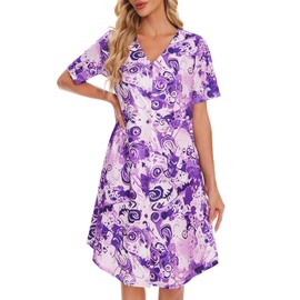 ETOSELL Moo Moos Nightgowns for Women with Pockets Button Down Sleepshirt Short Sleeve House Dress Floral Print Mumu Dresses