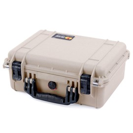 Tan Pelican 1450 case with Black Handle & latches. with Foam.