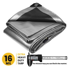 PROTARP Extra Heavy Duty 16 Mil Tarp Cover, Waterproof, UV Resistant, Rip and Tear Proof, Poly Tarpaulin with Reinforced Edges for Roof, Camping, Patio, Pool, Boat. (Silver/Black 20′ X 20′)