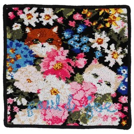 Paul & Joe Accesois Chenille Handkerchief Kitten Hide and Seek (Black) Women's Hand Towel, Approx. 9.8 inches (25 cm), Paul & Joe PAUL&JOE ACCESSOIRES 000469-0001-03