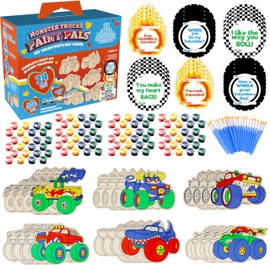 Monster Trucks Wood Painting Kits (24ct) - Perfect Goodie Bag Party Favors for Kids Birthday Party - Each has a Wood Craft, Paints, Brush & Sticker for Boys & Girls - Kids Multi-Item Party Favor Packs
