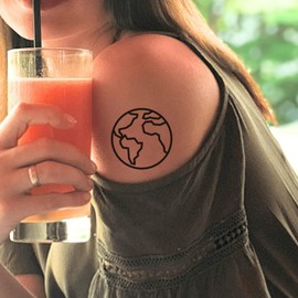 Fake Tattoo Earth - Temporalis® | Adult Temporary Tattoos - EU Certified Cosmetics, Vegan & Waterproof - Lasts 1 to 2 Weeks [Minimalist World Globe]