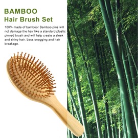 4 Pcs Bamboo Hair Brush Comb Set with Paddle Detangling Brushes Natural Hairbrush Gentle No Bristle, suit for Thick/Thin/Curly/Dry Hair Gift kit