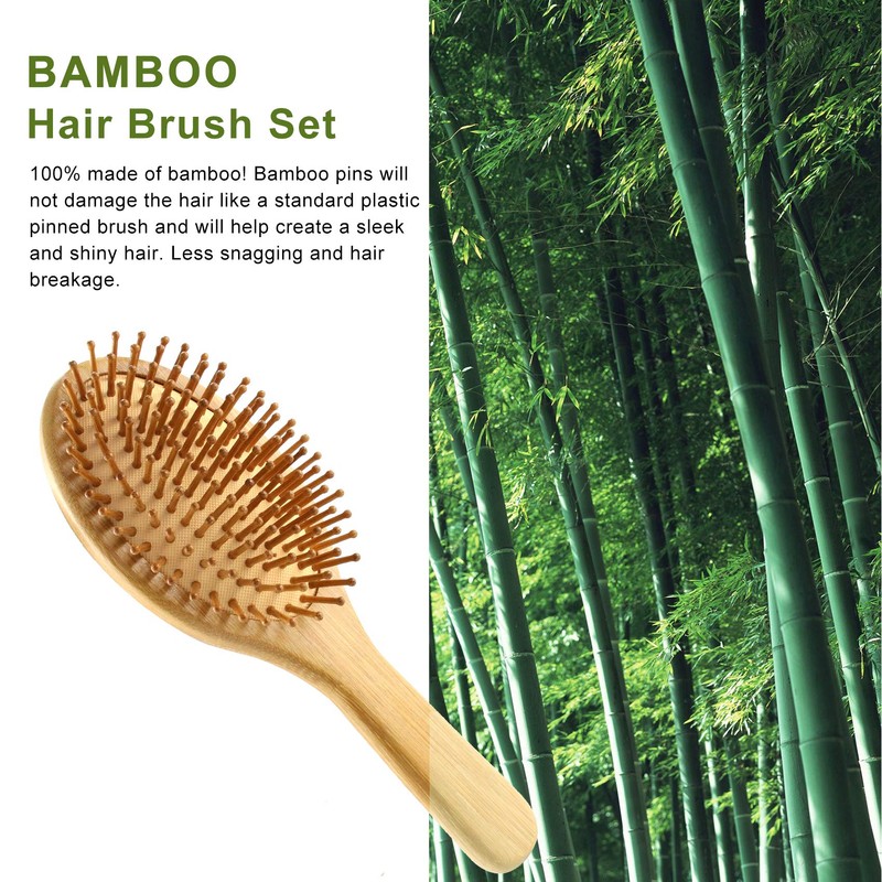 4 Pcs Bamboo Hair Brush Comb Set with Paddle Detangling