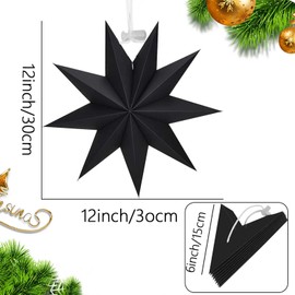 CYIOU Pack of 6 Folding Stars Christmas 30 cm Poinsettia Decoration Paper Stars 9 Points Poinsettia Paper Stars for Hanging for Christmas Decoration Wedding Window Decoration (Black/Grey/White)