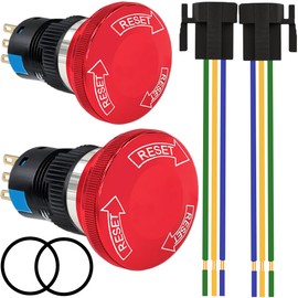 MKBKLLJY 2 Pcs 16mm Metal Emergency Stop Push Button Switch Latching 5A 250V Stainless Steel RESET SPDT Mushroom Red 5/8" Mouting Hole 3Pin 1NO 1NC With Wire Connection Plug Rubber Ring