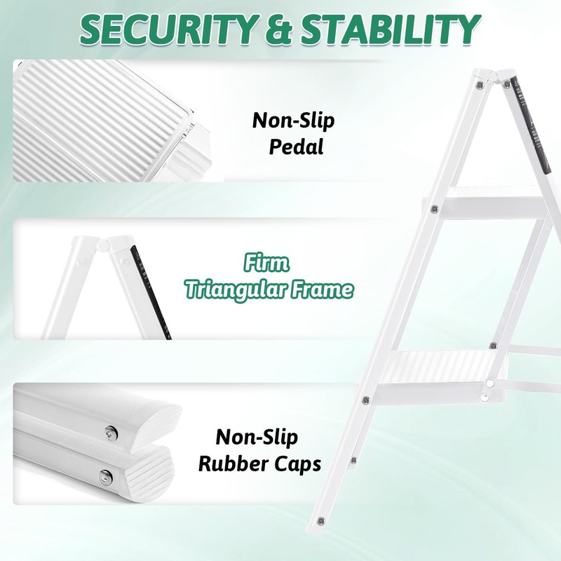 2 Step Ladder Folding Step Stool, OOSOFITT 330 Lbs Load