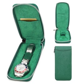 CONTACT'S FAMILY Portable Watch Travel Case Watch Pouch Watch Storage Bag Organizer (GREEN) For Men and Women