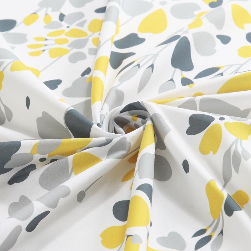 BESTRIPES Extra Long Fabric Shower Curtain, Yellow and Gray Floral