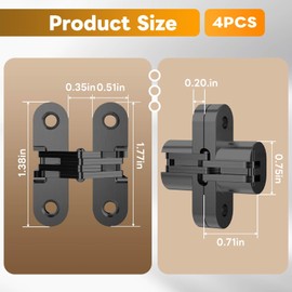 Mdkave Invisible Hinges for Cabinet Doors - Completely Hidden 180°Hinges,Concealed and Smooth Quiet Close(Black,0.51"-1.77",4Pack)