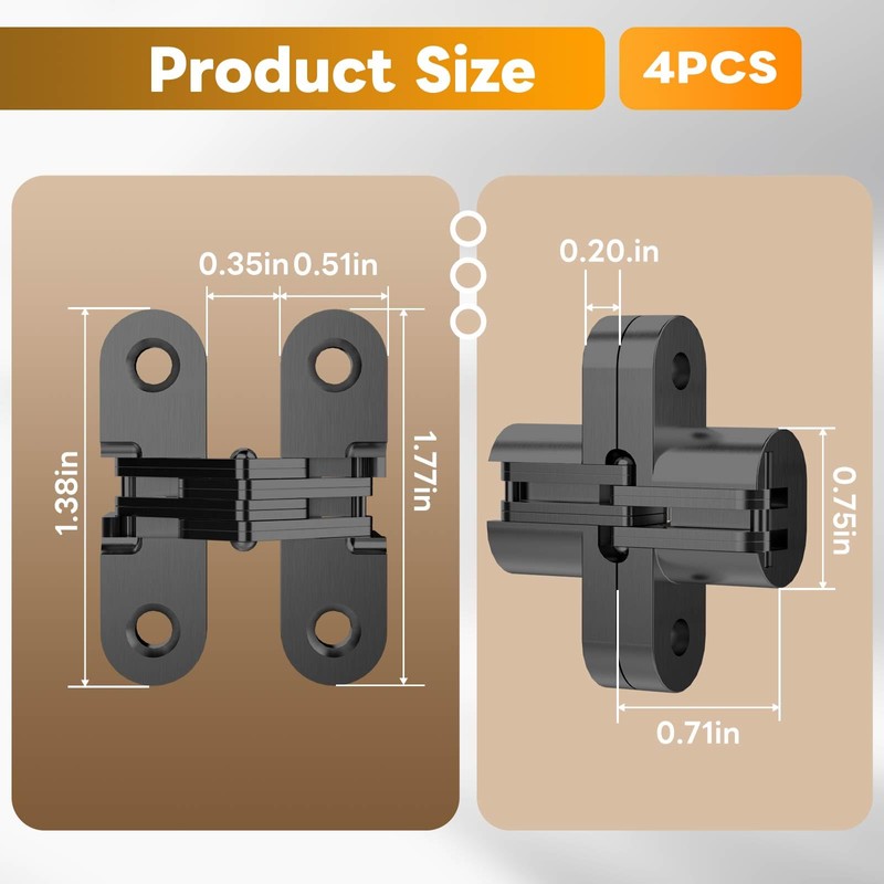 Mdkave Invisible Hinges for Cabinet Doors - Completely Hidden 180°Hinges,Concealed