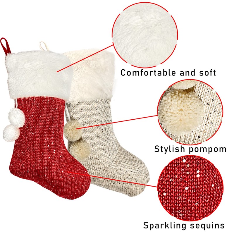 Mauts 20-inch white and red Christmas stockings,used for gift box