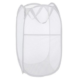 Buenod Pop up Laundry Hamper, Portable Foldable Mesh Clothes Hamper for Kids Room, College Dorm or Travel, Collapsible Laundry Basket for Storage, White