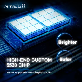 NINEO H11 Fog Light Bulb, 300% Brighter 5530 Chips 6500K Xenon White IP67 Waterproof - Pack of 2