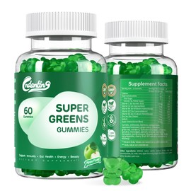 CNDANTING Super Greens Gummies - Daily Vegan Gummy Vitamins for Women, Apple Flavor | Organic Greens Blend with Spirulina, Turmeric, Immune Support,Energy Booster, Metabolism | 60 Count