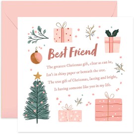 Best Friend Christmas Card for Her - Wonderful Festive Merry Christmas Greeting Cards for Female Friend - Gifts for Her - Pink Christmas Card for Women - Bestie