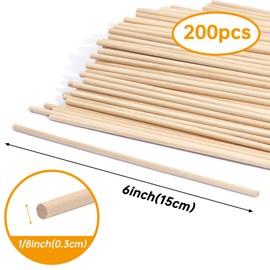 Wooden Dowel Rods for Crafts 1/8 x 6 Inch, 200 PCS Small Wooden Dowels, Wood Dowel Rods Wooden Sticks for Crafts, Flower Bouquet, Popsicle, Unfinished Pine Hardwood Round Sticks for Crafting