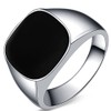 Stainless Steel Black Enamel Signet Ring (13.5)
