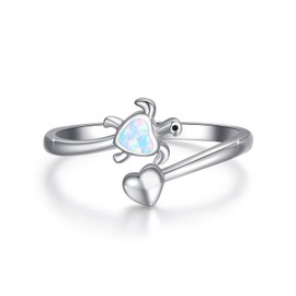 Opal Turtle Rings for Women S925 Sterling Silver Sea Turtle Open Thumb Rings Adjustable Rings Turtle Gifts, Sterling Silver