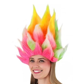 HandinHandCreations Vivid Troll Clown Wig for Costumes & Parties – Neon Rainbow Troll Hair with Mesh Comfort Liner