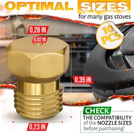 10Pcs Brass Jet Nozzle Propane Orifice Kit - Gas Stove Burner Jet Set Kitchen Stove High Pressure Nozzle Jet With 0.5mm Hole Gas Nozzle Jet Propane to Lp Gas - Grill Replacement Propane Nozzle Orifice
