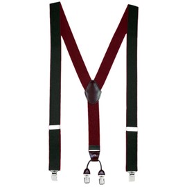 DonDon Men's Braces 3.5 cm Wide 4 Clips with Brown Leather Y-Shape Elastic and Adjustable Length - dark green