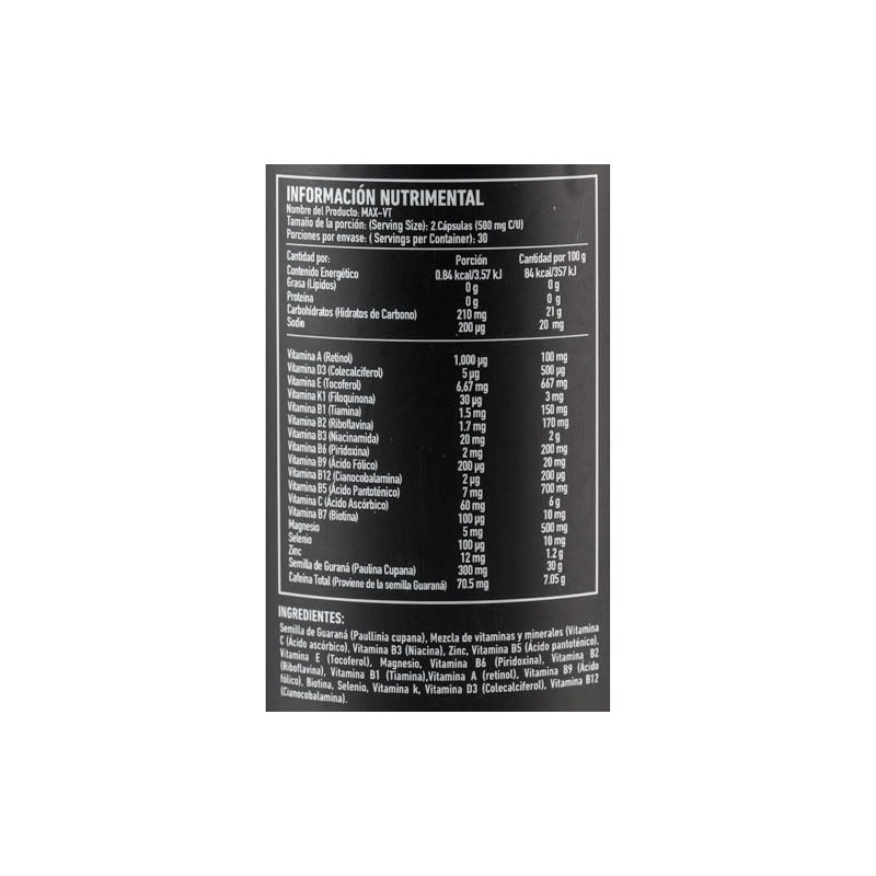 Protgt Max Suplemento Base Guaraná Mezcla Vitaminas Minerales Cápsulas