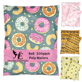 Hawk Poly Mailers 6x9 Cute Donut Hearts Heavy Duty 3.15mil Tamper-Evident & Self-Sealing Shipping Envelopes for Small Businesses Printed Waterproof Mailing Bags Non Padded (Dazzlin' Donuts, 6x9)
