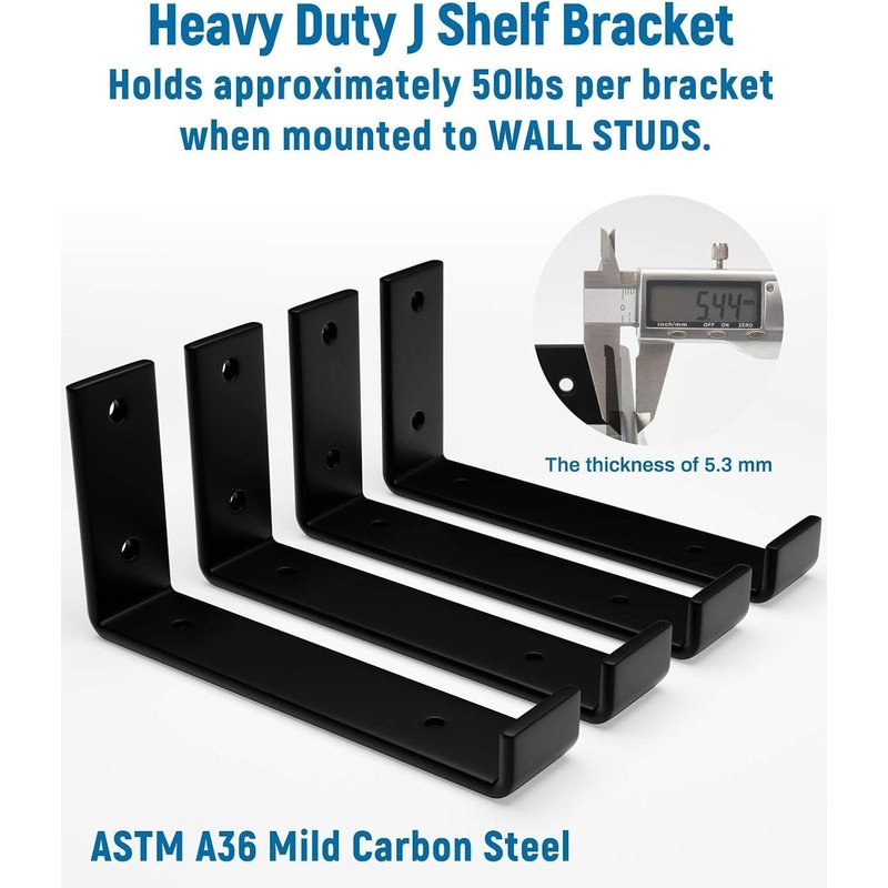 LEOPO 10 inch Shelf Brackets 6-Pack ,1/5 inch Thick Heavy