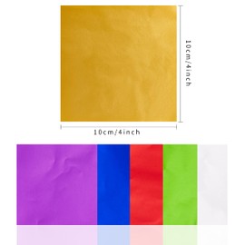 600pcs Aluminium Foil Paper Chocolate Candy Wrappers Wrapping Papers Square Sweets Lolly Paper Food Candy Tin Foil Wrappers for Candy Packaging Decoration (4 by 4-Inch) 6 Colors