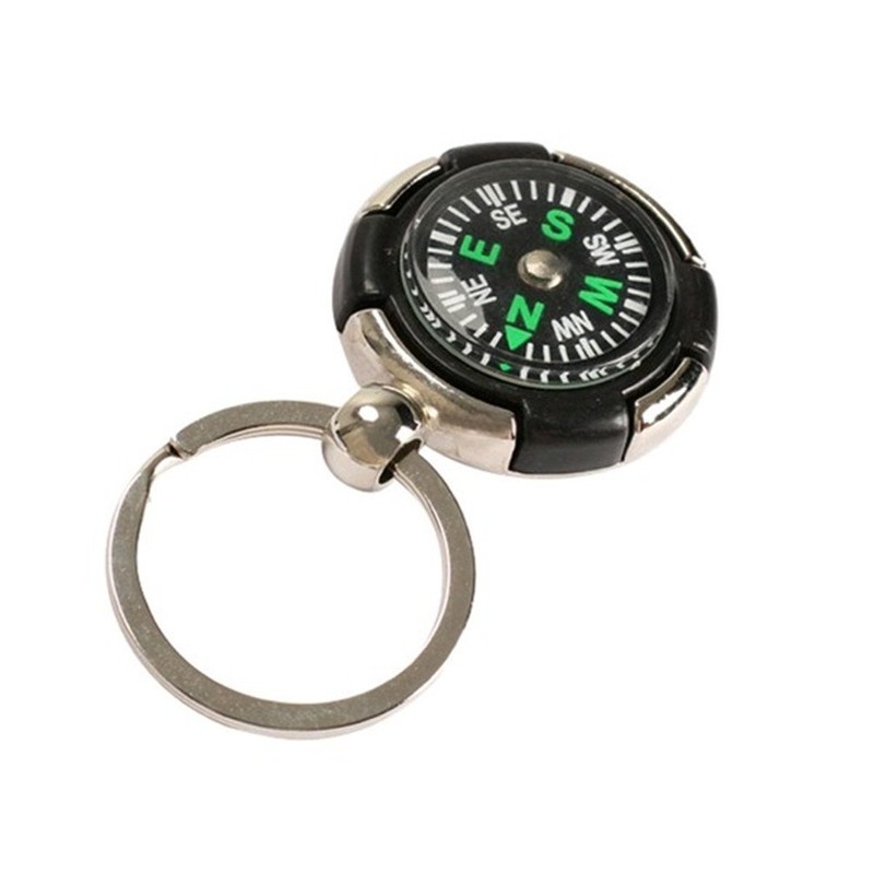 ODETOJOY Small Cool Compass Keychain Metal Silver Wheel Ruder Compass