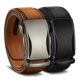 KEMISANT Men Ratchet Belt 2Pack,Adjustable Click Belt For Gift Men Dress Casual Golf Jeans 1 3/8",Cut for Fit(Black/Orange Brown,32"-38" Waist Adjustable)