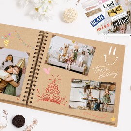 Scrapbook Album 7x7 Inches Photo Album Hardcover Kraft with Window Scrap Book Blank Memory Book for Baby Wedding Guest Book Couples Graduation Travel DIY Anniversary, 40 Pages Brown