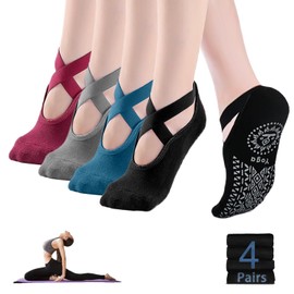 Cushion Pad 4 Pairs Yoga Socks|Pilates Socks|Non Slip Grip Socks|Fitness Sport Sock Grippy Socks Reformer Pilates Socks for Women Pilates Ballet Barre Socks Barefoot Workout Socks H HOME-MART