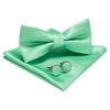 JEMYGINS Solid Bow Tie and Pocket Square with Cufflinks for