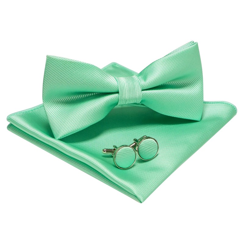 JEMYGINS Solid Bow Tie and Pocket Square with Cufflinks for